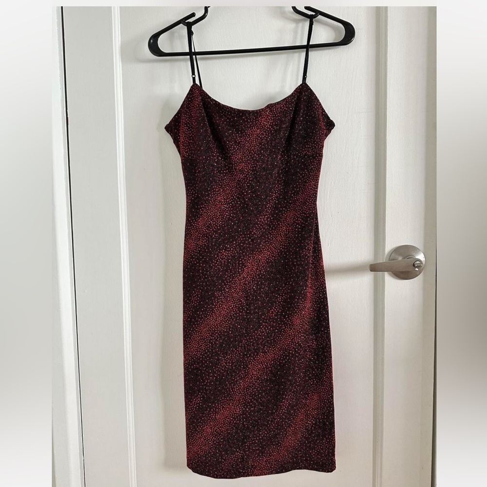 Vintage 90s Sparkly Black and Red Spaghetti Women's Dress